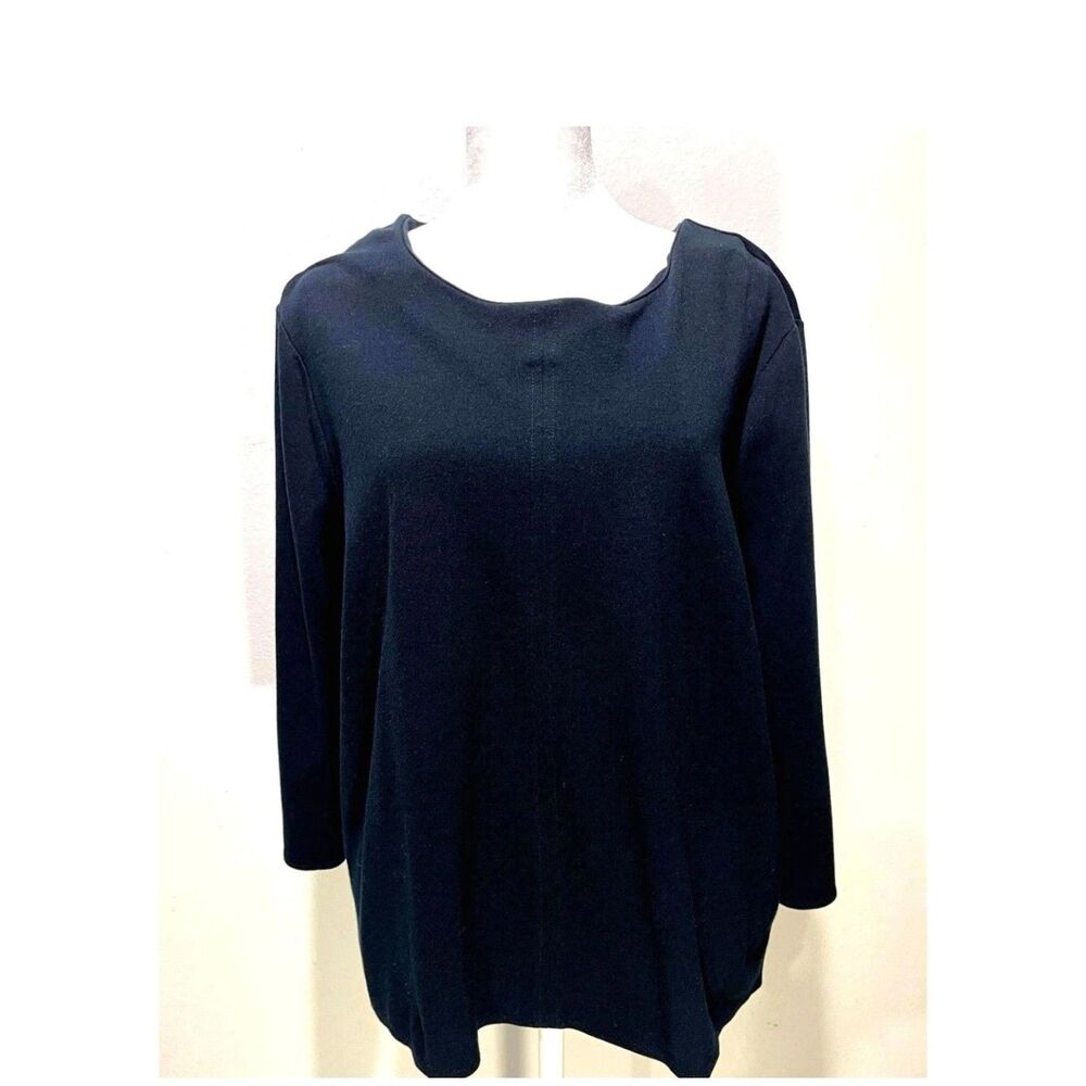 J. Jill Ponte knit black t shirt closet staple timeless casual comfy women L